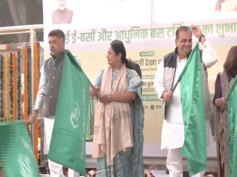 Delhi CM Rekha Gupta flags off 40 new electric buses at Azadpur